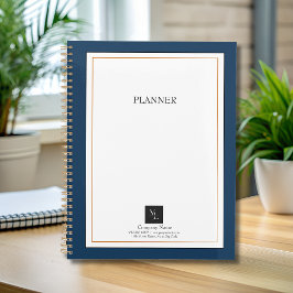 Agenda Branco azul moderno Dourado com logotipo comercial