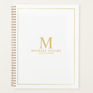 Agenda Branco com Monograma e Nome Personalizados Dourado