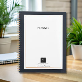 Agenda Branco preto moderno Dourado com logotipo comercia