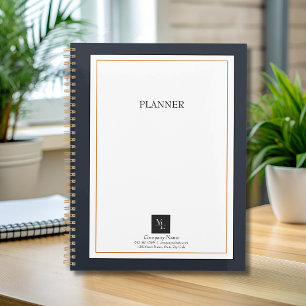 Agenda Branco preto moderno Dourado com logotipo comercia