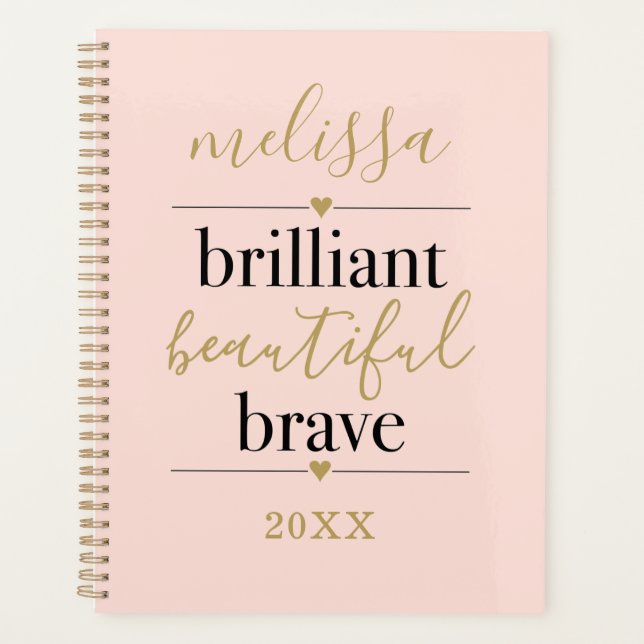 Agenda Bravo Brilhante Rosa Esbranquiçado Personalizado (Frente)