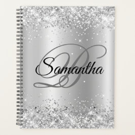 Agenda Brilhante Glitter Prateado Pálido Foil Monograma O