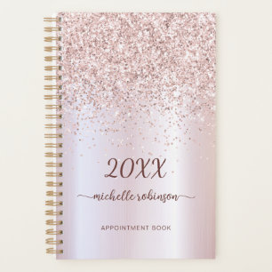 Agenda Brilho Dourado Rosa Metálico Feminino Monograma 20