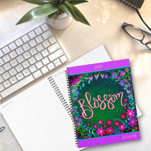 Agenda Brilho Floral Personalizado Floral Verde Inspirado