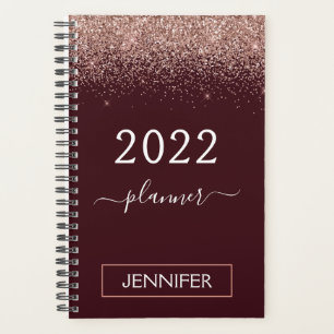 Agenda Brilho Rosa Dourado Borgonha 2022