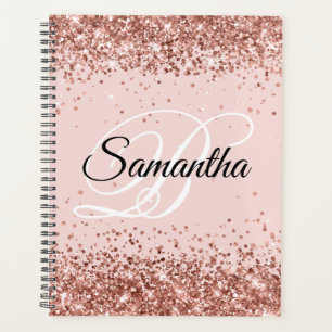 Agenda Brilho Rosa Dourado Glitter Blush Monograma Chique