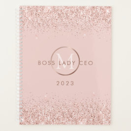 Agenda Brilho Rosa Rosado Letra Inicial Boss Lady CEO 202