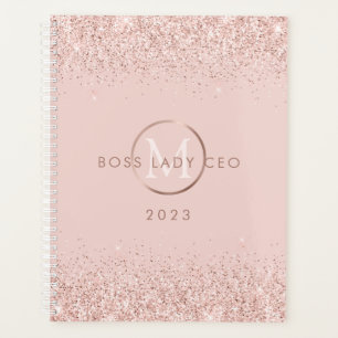 Agenda Brilho Rosa Rosado Letra Inicial Boss Lady CEO 202