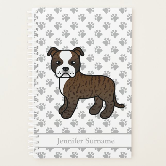 Agenda Brindle e Branco Staffie Cachorro Cartoon Fofo & T (Frente)