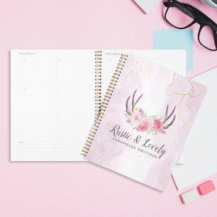 Agenda Brinquedos Florais Dourados, Rosa-Rosa, Marble,