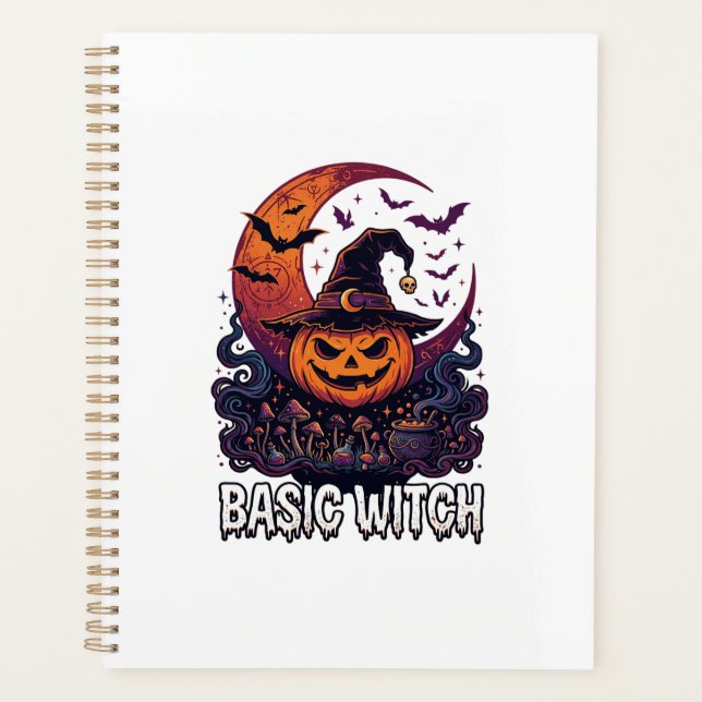 Agenda Bruxa Básica de Abóbora de Halloween Crescente Lua (Frente)
