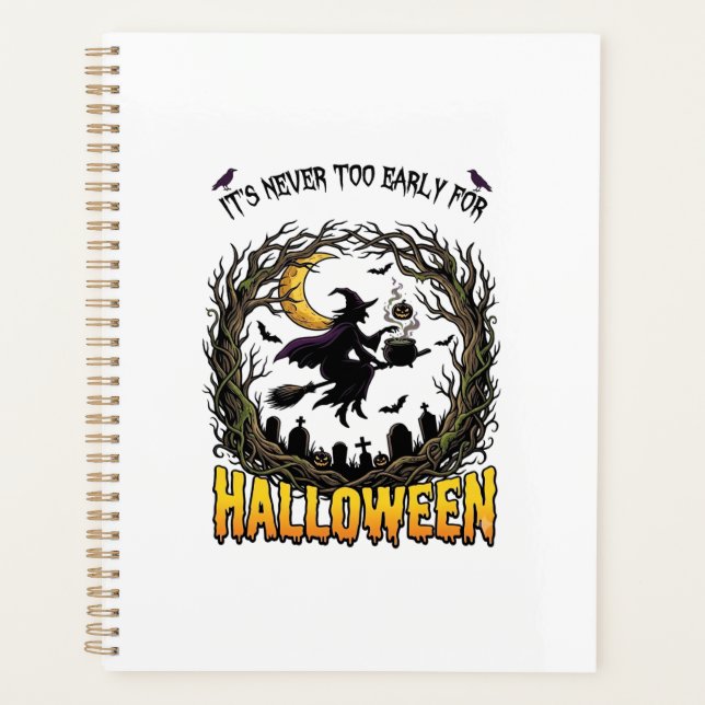 Agenda Bruxa de Halloween Caldeirão Lua Cemitério Árvore  (Frente)