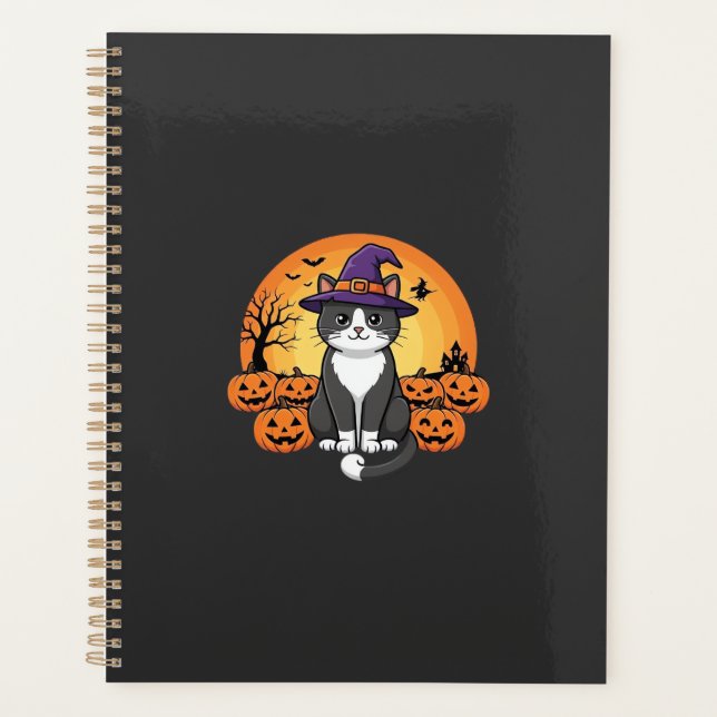 Agenda Bruxa de Halloween Gato Abóbora Lua Desenho_1 (Frente)