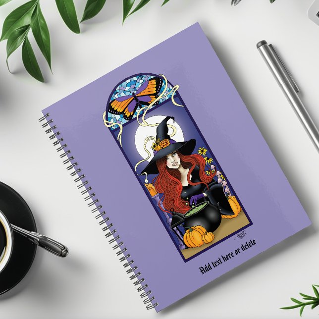 Agenda Bruxa de Outono Art Nouveau Abóboras Lua Roxa (Criador carregado)