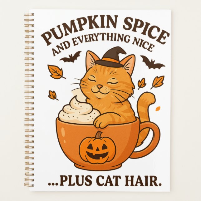 Agenda Bruxa Ginger Cat - Design de Halloween Bonito com  (Frente)
