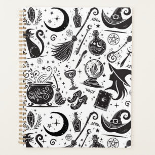 Agenda Bruxa Mágica Wiccan Paganista Preto e Branco Capri