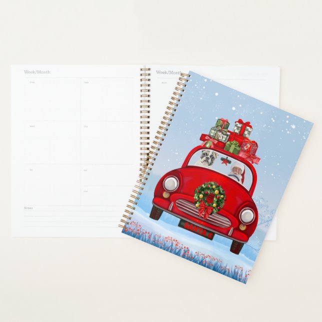 Agenda Buldogue Francês No Carro Com Papai Noel (Exibição)