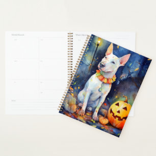 Agenda Bull Terrier de Halloween com Abóboras Assustador