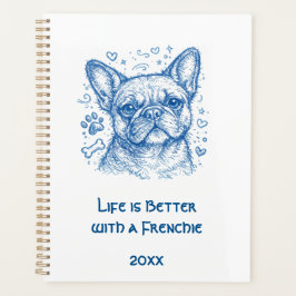 Agenda Bulldog Francês blue lineart doodle frenchie 2027