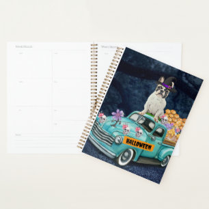 Agenda Bulldog Francês Caminhão de Halloween Noite Assust
