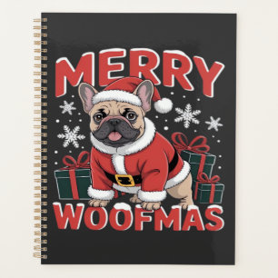 Agenda Bulldog Francês Chapéu de Papai Noel Natal Alegre 