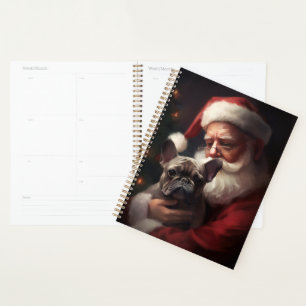 Agenda Bulldog Francês com Papai Noel Natal Festivo
