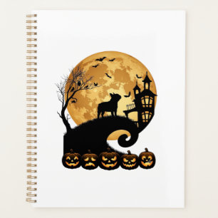 Agenda Bulldog Francês de Halloween Lua Abóboras Assustad
