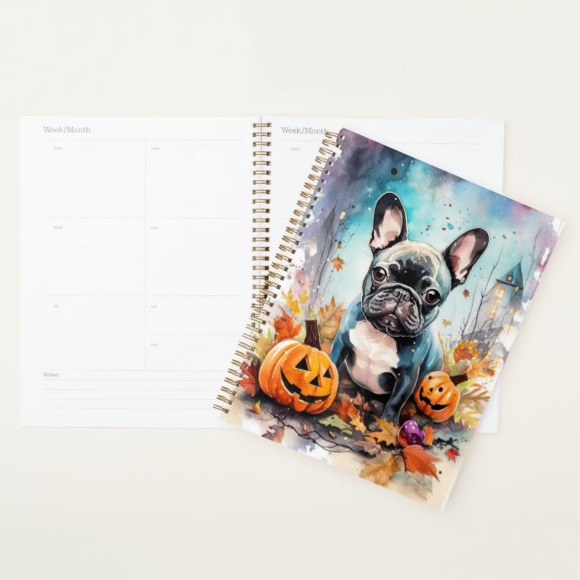 Agenda Bulldog Francês Halloween Com Pumpkins Assustado (Exibição)