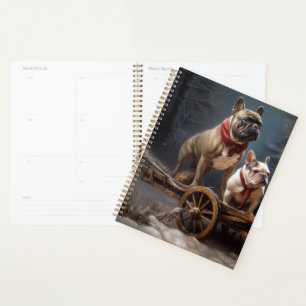 Agenda Bulldog Francês Snowy Sleigh Decoração de Natal