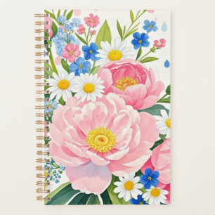 Agenda Buquê de aquarela vibrante de peonias, margaridas