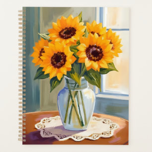 Agenda Buquê de Girassóis Amarelos Floral Aquarela