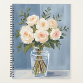 Agenda Buquê de Rosa Branca Floral em Aquarela Elegante