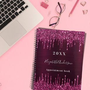 Agenda Burgundy glitter drips name (Nome da borda) 2026