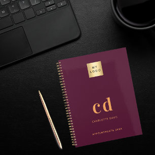 Agenda Burgundy monogramas iniciais logo business 2026