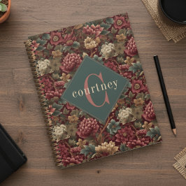Agenda Burgundy William Morris Floral Elegant Monogram 