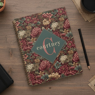 Agenda Burgundy William Morris Floral Monograma Elegante