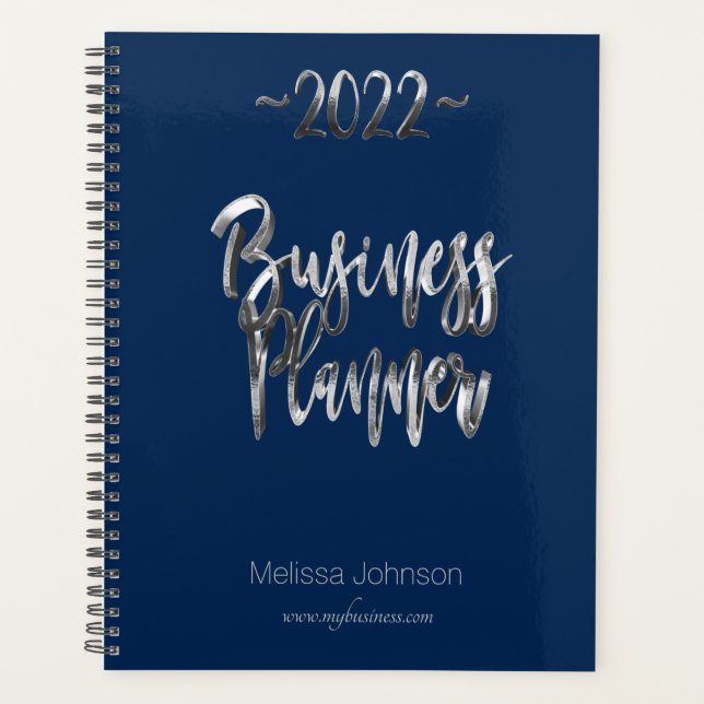 Agenda Business Planner 2022 Blue and Cinza Script Modern (Frente)