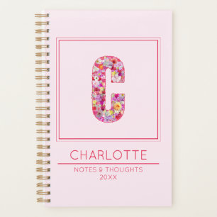 Agenda C Floral Rosa Botânico Feminino Nome Letra C