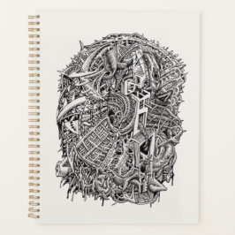 Agenda Cabeça esquisita, desenho de tinta
