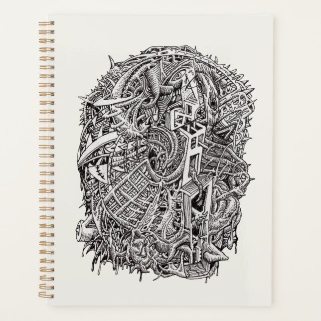 Agenda Cabeça esquisita, desenho de tinta (Frente)