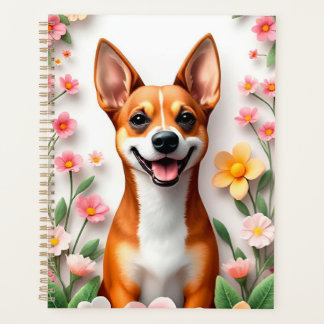 Agenda Cachorro Adorável Enquadrado por Flores