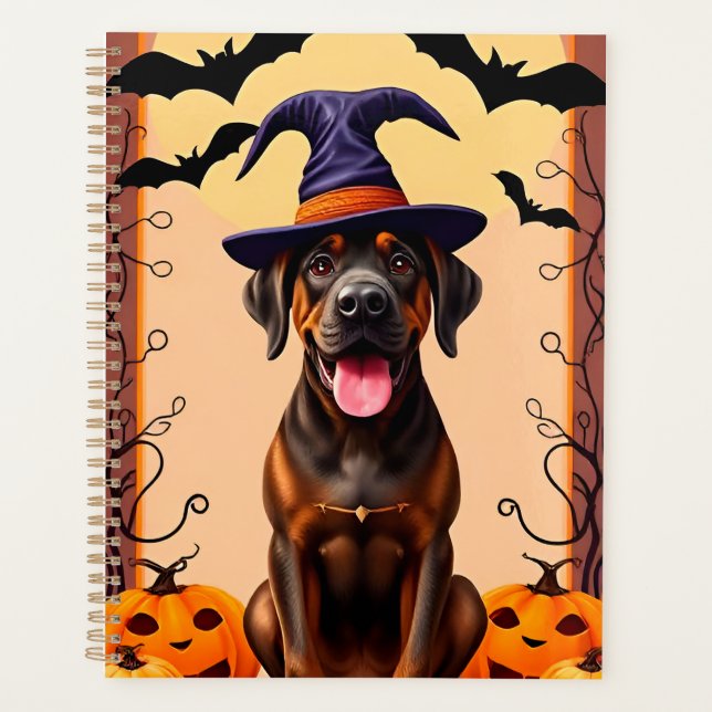 Agenda Cachorro Adorável Usando Chapéu de Bruxa (Frente)