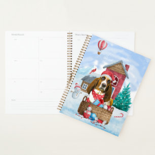 Agenda Cachorro Basset Hound na Casa de Natal na Neve