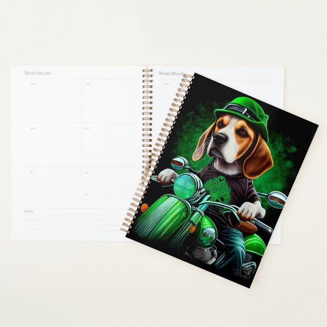 Agenda Cachorro Beagle dirigindo Ruas de bicicleta. Dia d (Exibição)