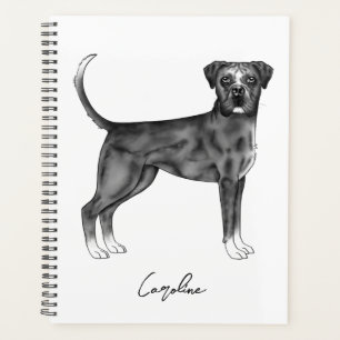 Agenda Cachorro Boxer Alemão Preto e Branco & Texto Perso