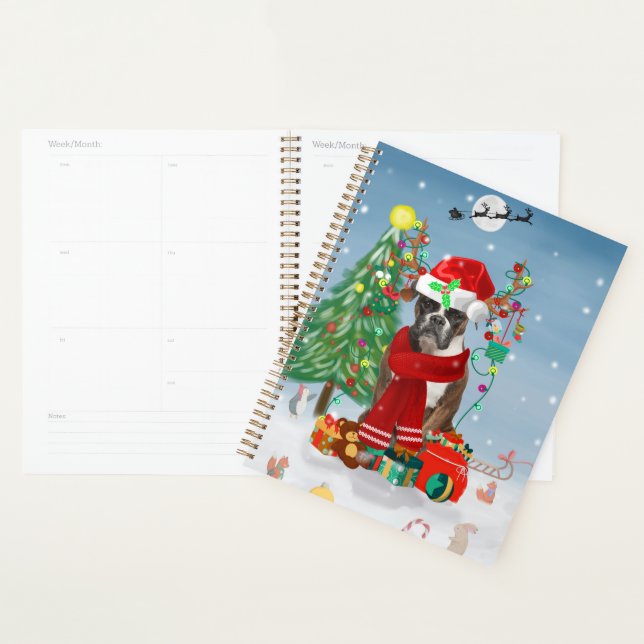 Agenda Cachorro Boxer na Neve com Presentes de Natal (Exibição)
