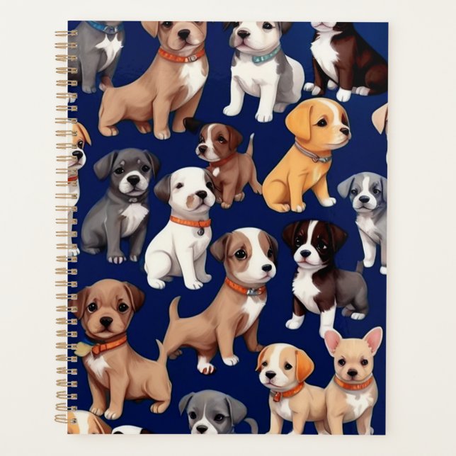 Agenda Cachorro Cachorro Marinho Design de Padrão Azul (Frente)