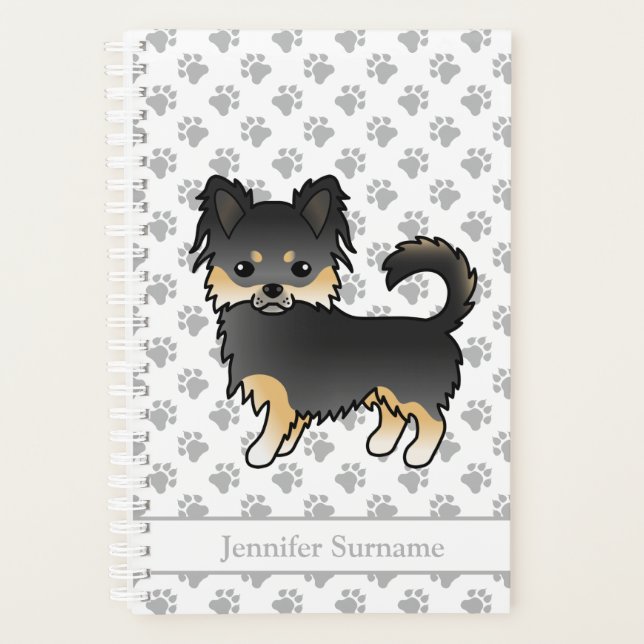 Agenda Cachorro Chihuahua de Casaco Longo Preto e Marrom  (Frente)