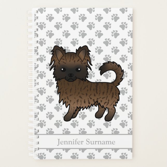 Agenda Cachorro Chihuahua de Pelo Longo Brindle & Texto P (Frente)