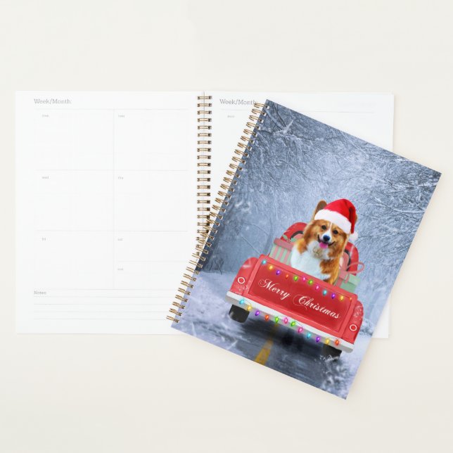 Agenda Cachorro Corgi em Neve sentado no Caminhão de Nata (Exibição)